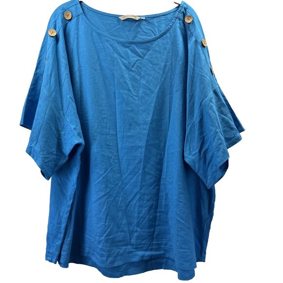 Soft Surroundings Tops - Soft Surroundings Women's Linen Blend Plus Top Size 2X Blue Buttons Bell Sleeve